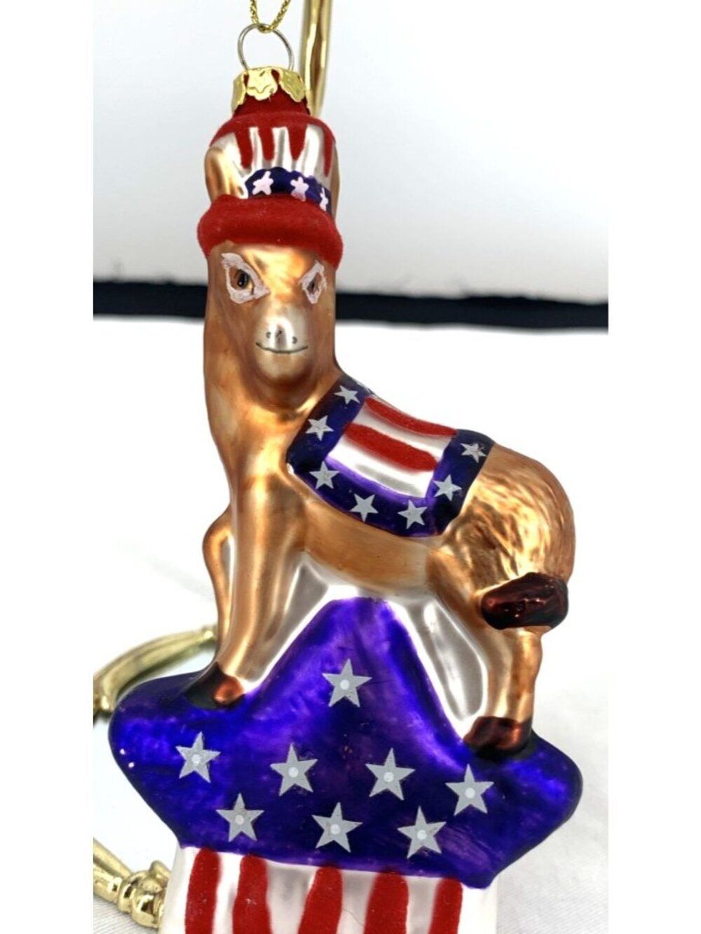 Donkey Glass Christmas Ornament Patriotic Americana 5.5"
